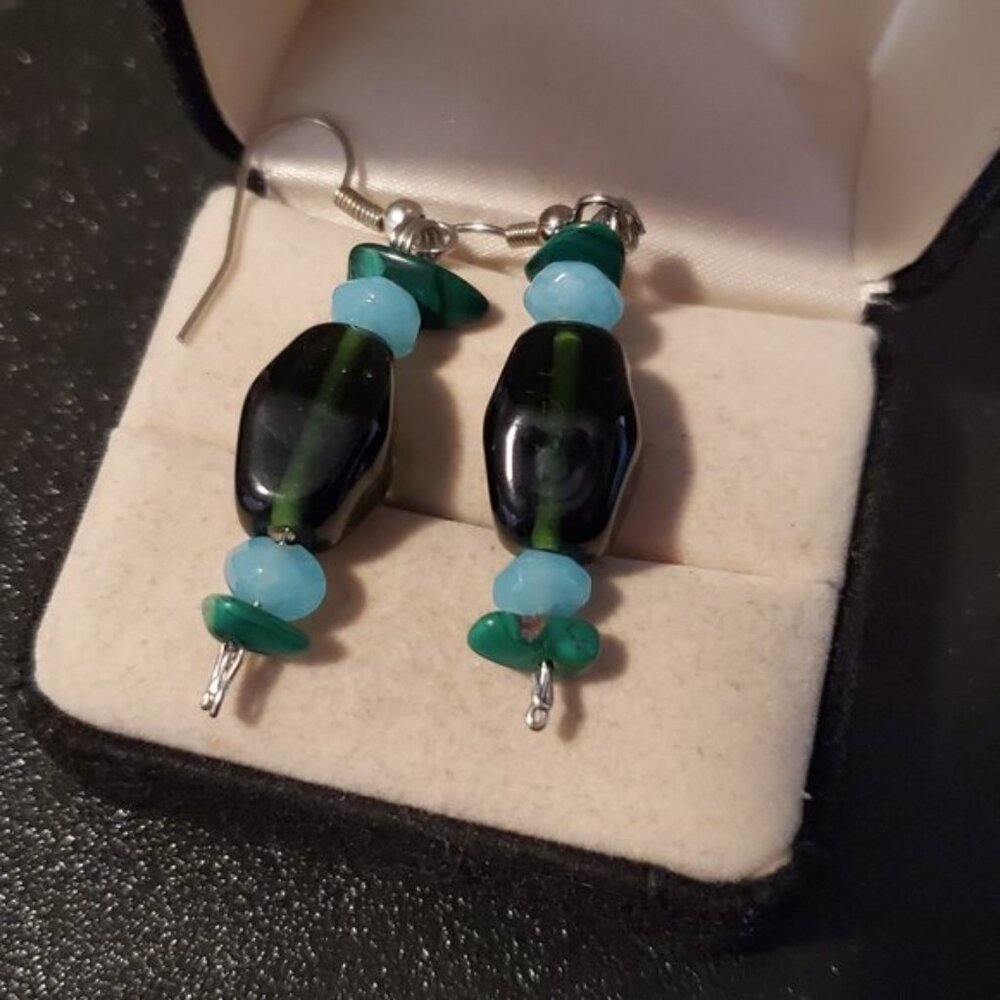 Handmade Green Howlite and Glass Bead Earrings